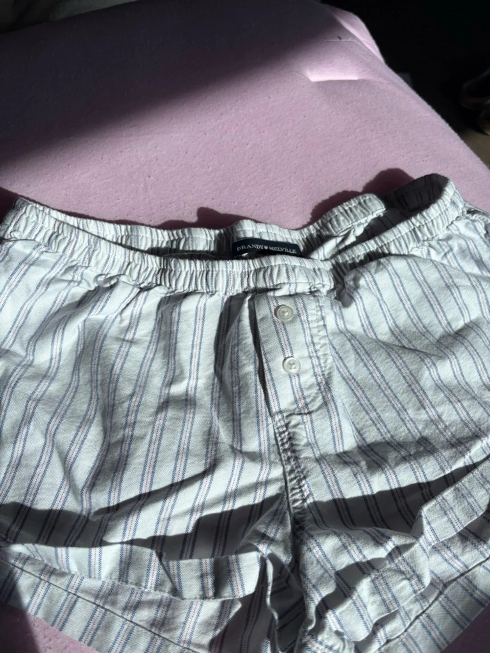 Brandy Melville White and Blue Striped Linen Shorts - Picture 2 of 3